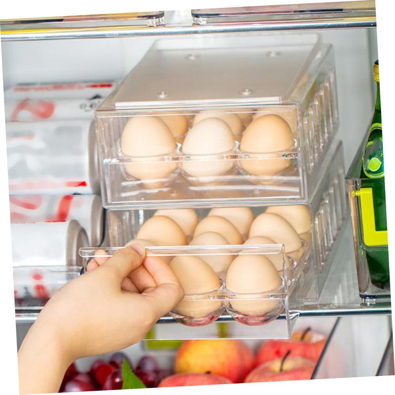 Cabilock Refrigerator Egg Holder Bin Freezer Egg Container Organizer Storage Container Refrigerator Storage Drawer Carton Stacking Design