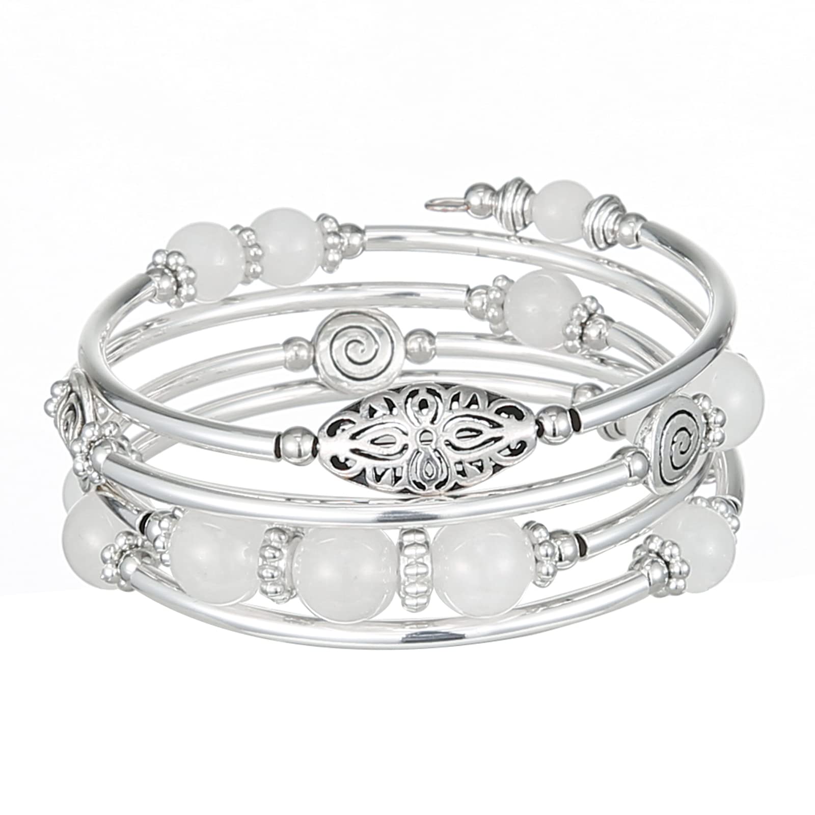 FULU AUTUMN Stackable Beaded Bracelets for Women Boho Wrap Silver Bracelet Layered Fashion Jewelry Gifts for Her