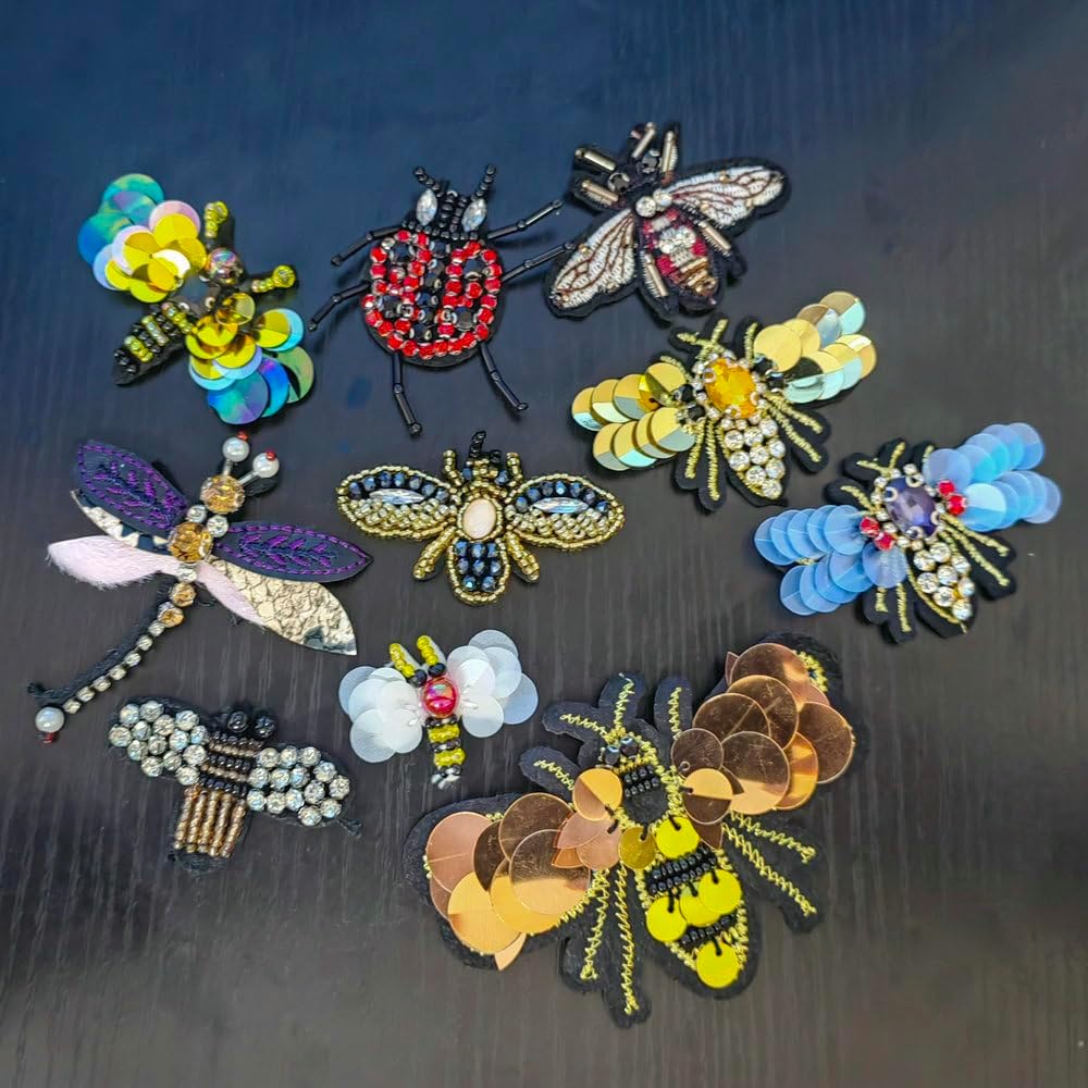 Beautiful Bead Inlaid Diamond Three-Dimensional Flower Sequin Insect Bee Clothing Decoration DIY and Other Patch Stickers (Colorful Insects)
