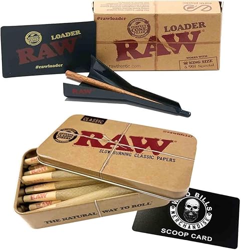 Paquete 3 artículos: Raw Kings tamaño conos 15 unidades Raw Cone Loader Raw Metal Tin