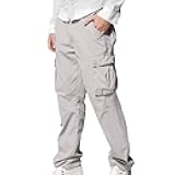 Men Cargo Pants Causal Cotton Multi Pockets Buckle Zipper Cargo Pants for Men Loose Athletic Straight Sweatpants