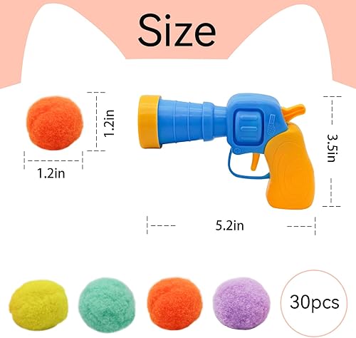 Miniatura 2 de Andiker Juego de bolas de juguete para gatos, 30 bolas de peluche con pompones de gato y 1 lanzador de juguete de plástico para atrapar gatitos,