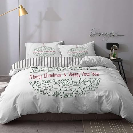 Amazon Saiaos 掛けふとんカバー クリスマスと新年のラインアイコンクリスマスボール おしゃれ マイクロファイバー 布団カバー 洗える 肌に優しい 洋式 和式兼用 掛け布団用カバー セミダブル 3点セット 150x210cm 寝具カバーセット オンライン通販