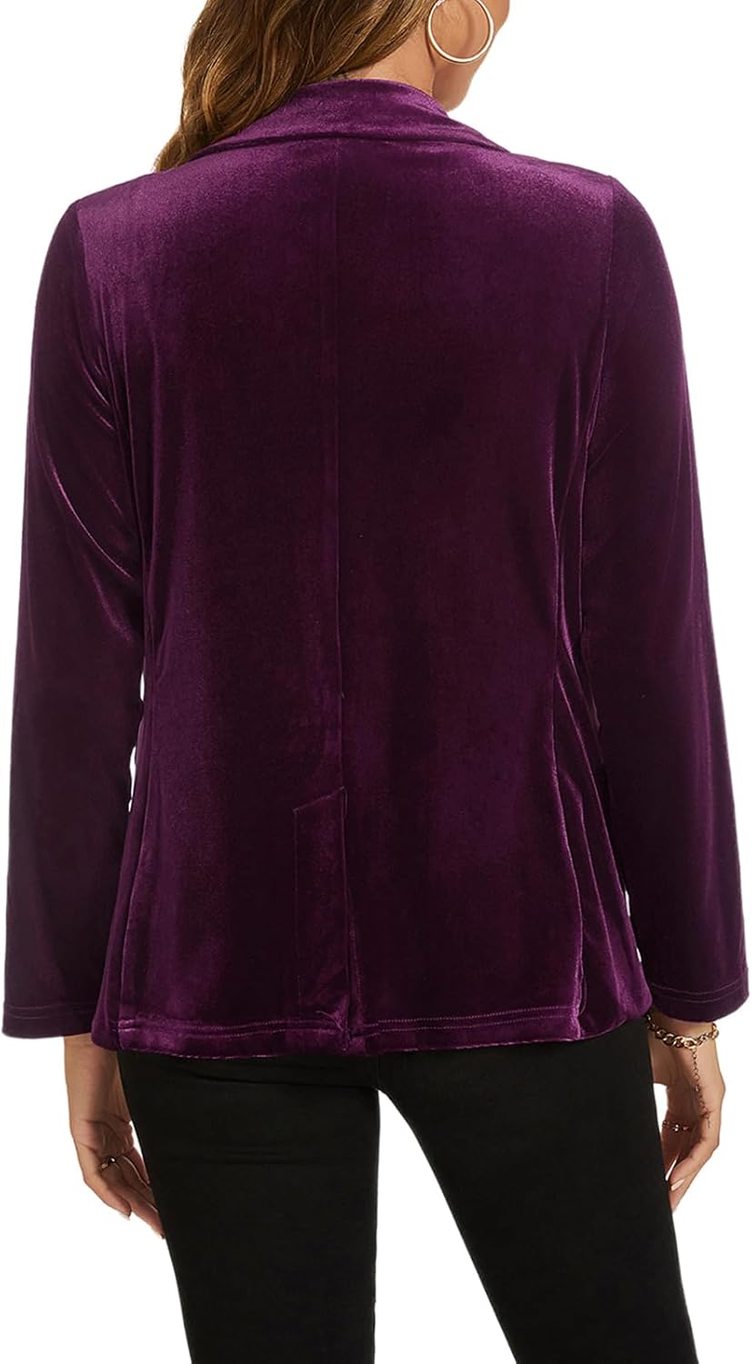 MINTLIMIT Womens Velvet Jacket Casual Work Office Long Sleeve Lapel Collar Button Blazer Jackets with Pockets Outerwear, Purple