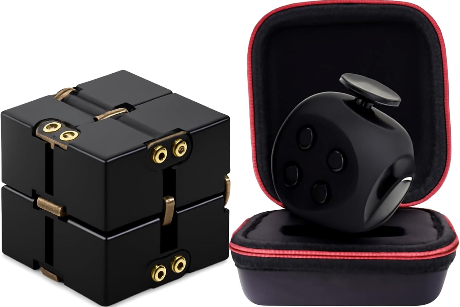 PILPOC Fidget Toys Bundle – Includes 6-Sided Sensory Fidget Cube & Aluminum Infinity Cube for Adults & Kids – Focus Aid, Stress Relief Toy for ADHD, Anxiety, and OCD – Includes Carry Cases