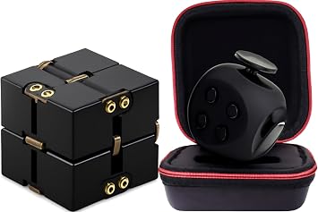 PILPOC Fidget Toys Bundle Includes 6-Sided Sensory Fidget Cube & Aluminum Infinity Cube for Adults & Kids Focus Aid, Stress Relief Toy for ADHD, Anxiety, and OCD Includes Carry Cases