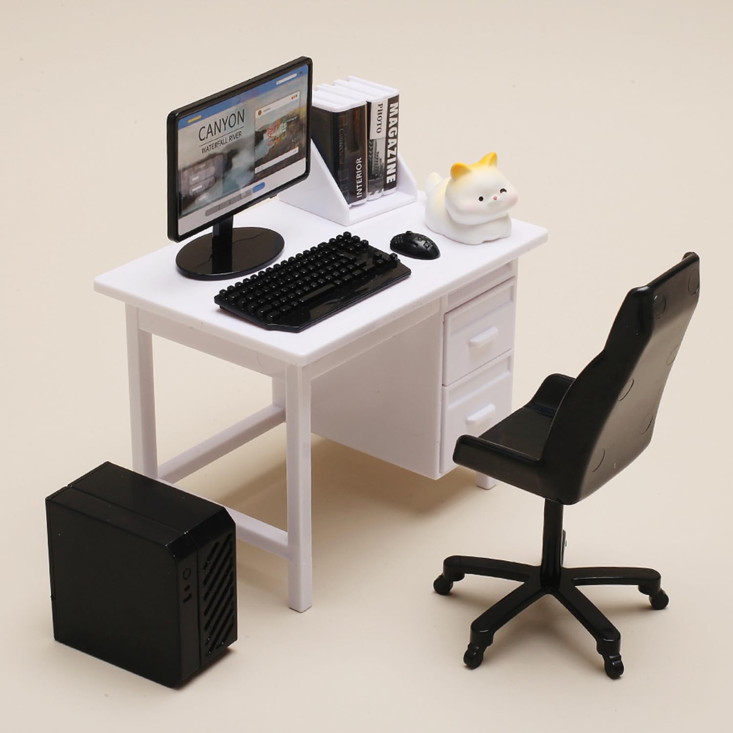7 Pcs Doll House Set, Doll House, Miniature House, Dollhouse Furniture, Complete Dollhouse Office Desk Computer Decoration-image-48