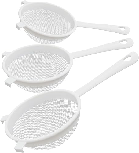 Juego de 3 coladores de kéfir de malla fina de nailon de plástico con asa, colador de malla fina para yogur, hornear, cocina, kéfir, té, jugo, pasta