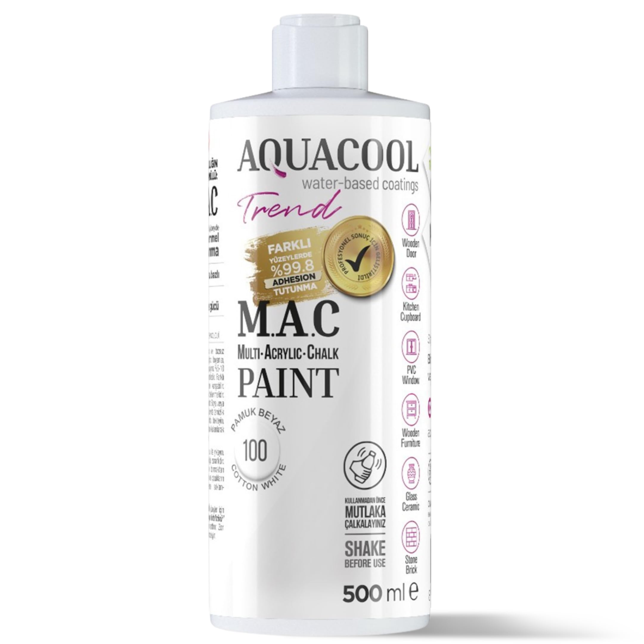Aquacool Trend MAC paint - Furniture, cabinets, tiles, countertops No primer or varnish needed 16.9 Fl Oz (TRD 100 Cotton White)