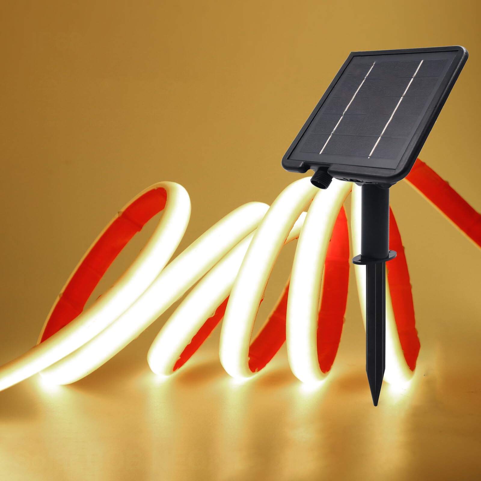 GQL 24V Solar/USB COB LED Strip - IP68 Waterproof 320LEDs/m Dual-Power, 8-Mode for Indoor/Outdoor Lighting (Natural White,5m)