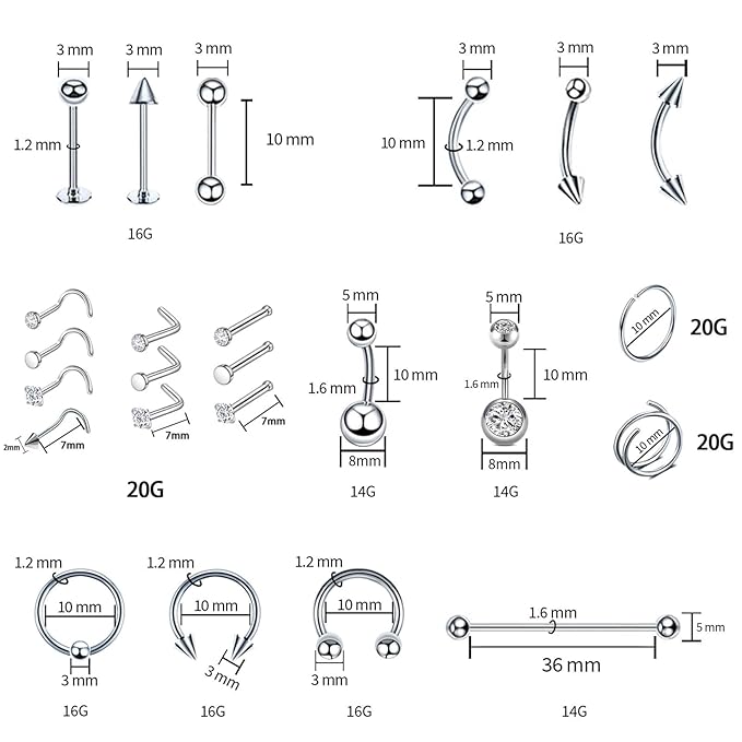 tattoo piercing ideas 103PCS Piercing Kit for all Body Piercings Stainless Steel Piercing Jewelry with 12G 14G 16G 20G Piercing Needles and Tools for Nose Septum Belly Button Lip Ear Tongue Cartilage Eyebrow Tragus