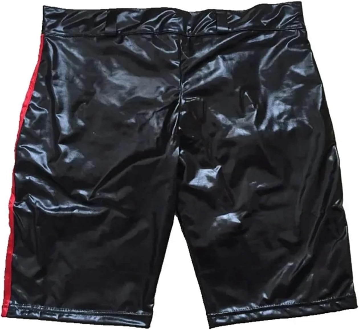 Mens Open Butt Faux Leather Boxer Shorts Nightclub Stage Skinny Fetish Shorts Men Sexy Gay PVC Leather Underwear Dance(A-Black,Large)