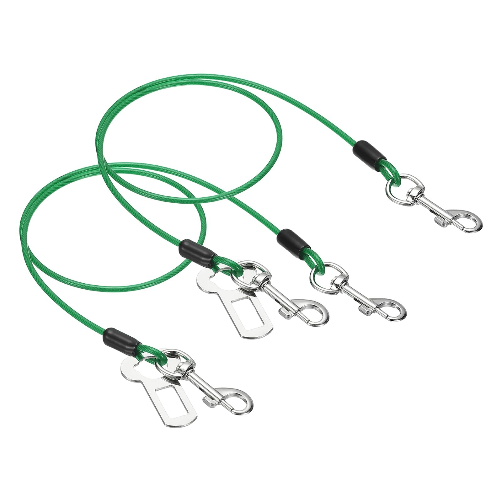PATIKIL Chew Proof Dog Leash, 31 in Dog Seat Belt Harness with Double Clips Leash Extender Steel Braided Vehicle Tether, (Green, 2 Pcs), Intended for Pet Walking/Training
