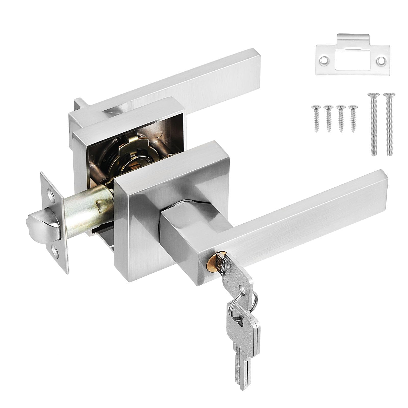 Sponsored Ad – Door Lever Handle Lock,Interior Door Handle with Lock and Key Square Entry Door Handle for Bedroom Office Left or Right Handing (Silver)