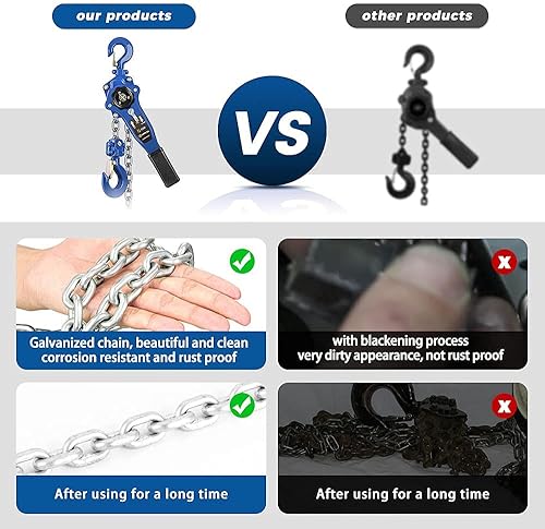 Miniatura 4 de ANBULL Polipasto de cadena de palanca de 1650 libras, 10 pies, 3/4 toneladas 3M manual de trinquete de cadena con cadena galvanizada G80 y ganchos