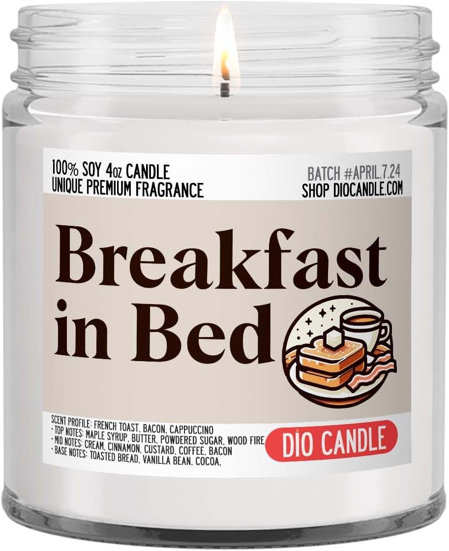 Breakfast in Bed Scented Candle - Smells Like French Toast - Bacon - Cappuccino - 100% Naturally Vegan Soy and Premium Fragrance | Great Gift | Handmade in Denver, Colorado (4oz Glass Jar)