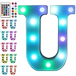 Foaky Colorful LED Letter Lights with Remote,Marquee Light Up Letters Sign for Night Light Wedding/Birthday Party Battery Powered Christmas Lamp Home Bar Decoration(U)