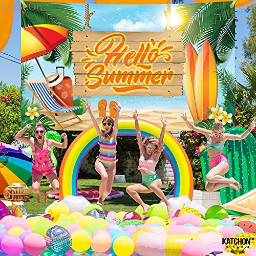 Image of KatchOn, Hello Summer Backdrop Banner 72x44 Inch - Tropical Beach Party Decorations, Pool Party Decorations, Hawaiian Luau Party Decorations, Summer Party Decorations, Summer Theme Party Decor