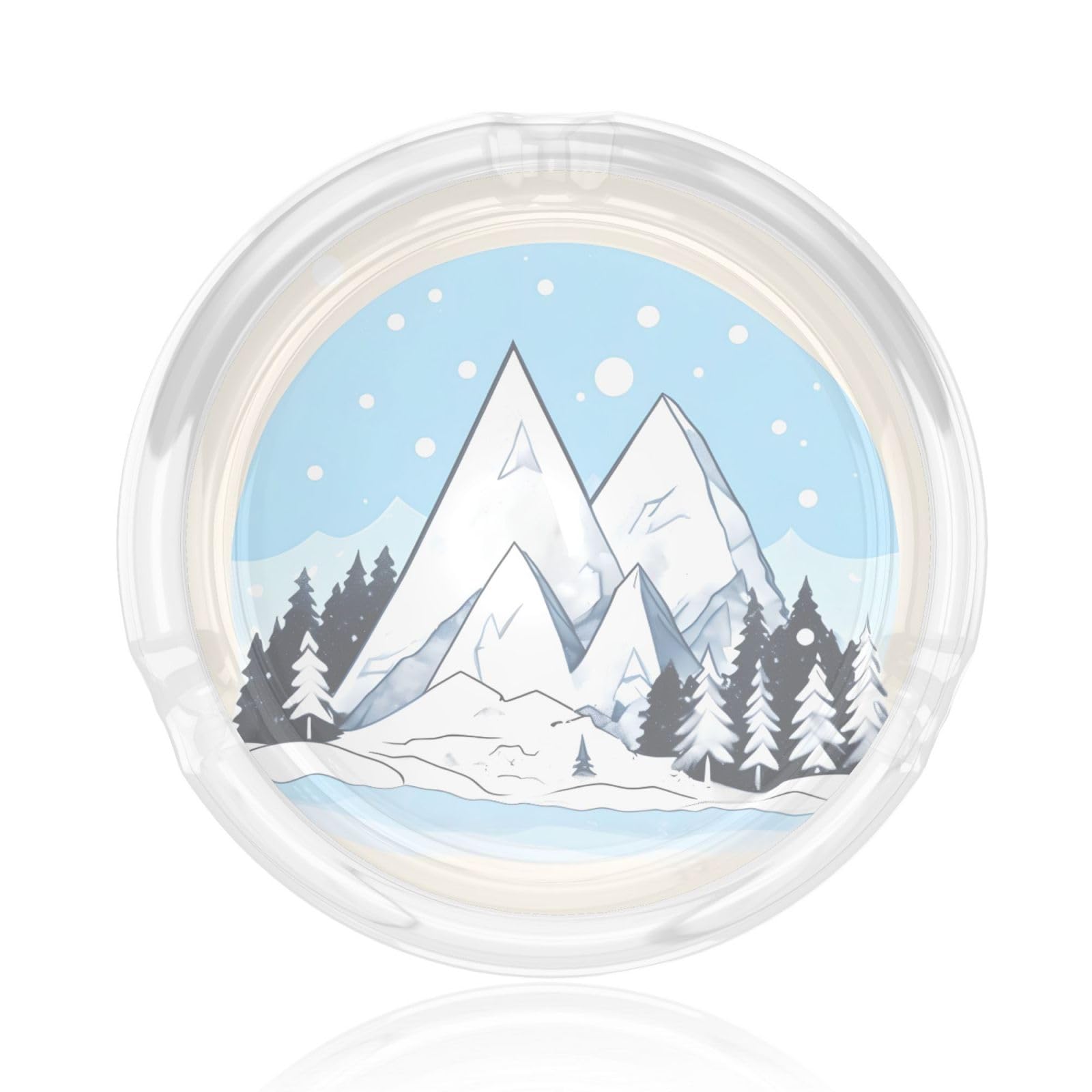 Snow-capped mountains Glass ashtray with recessed mouthpiece design, suitable for both indoor and outdoor smoking.