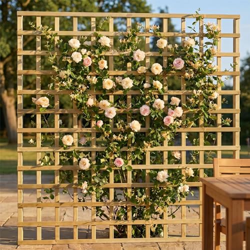 Standard Square Flat Top, 6ft x 6ft Wooden Garden Fence Trellis Panel | Decorative Fencing for Screening Divider, Pergola, & Boundary Wall Lattice (Wide: 182.8cm x High: 180cm)