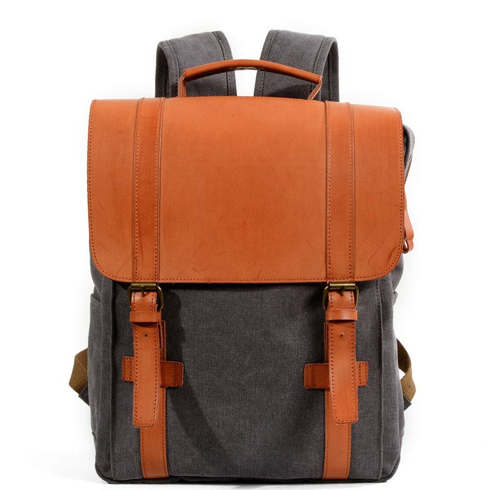 Mochila Informal de Cuero Para Hombre Unisex Canvas mochila de senderismo escolar la escuela viajes mochilas bolsas casuales(Grey)