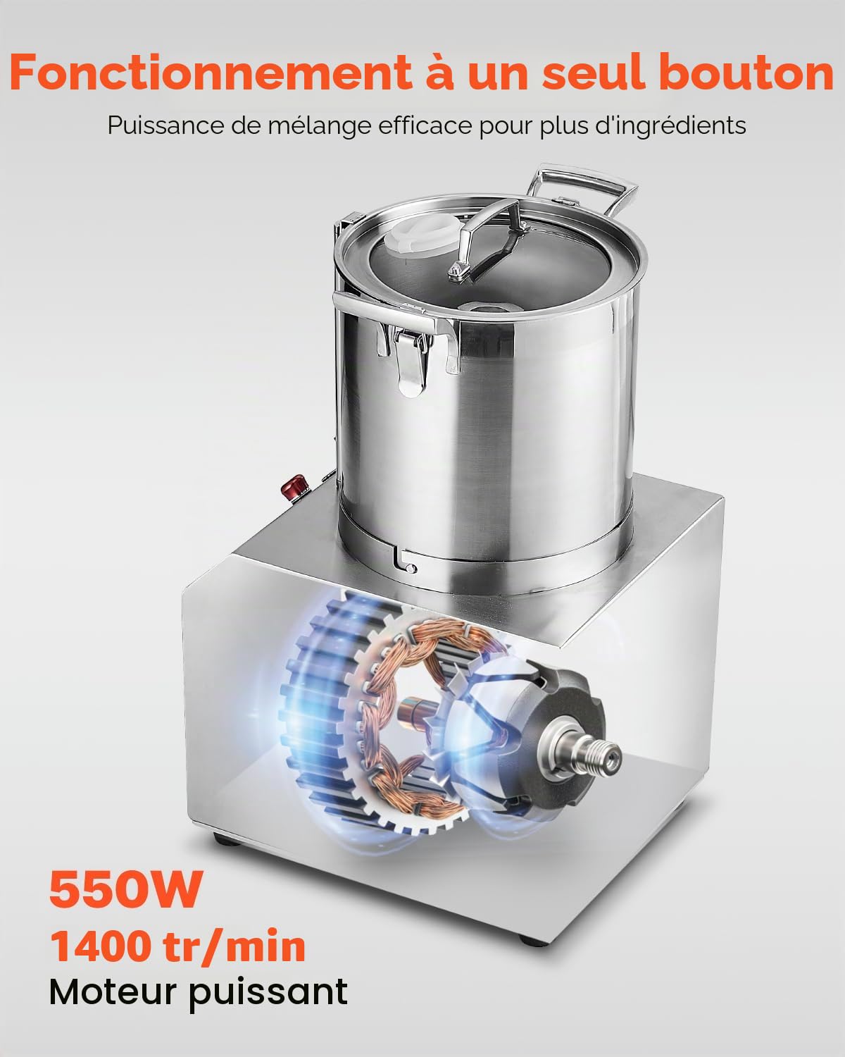 VEVOR Robot Culinaire et Hachoir à Légumes 4 L, Robot Multifonction en Acier Inoxydable de Qualité Alimentaire, avec 2 Lames Supplémentaires en S, pour Hacher Rapidement Fruits, Restaurant, Maison