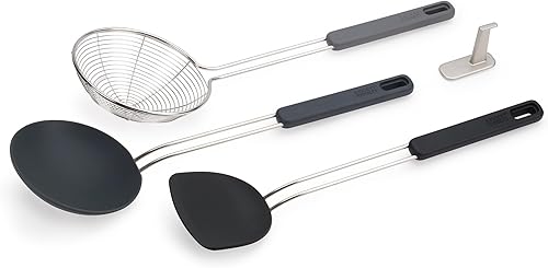 Miniatura 2 de Joseph Joseph Nest Fusion - Turnador de silicona compacto Wok, cuchara de silicona y juego de espumadera de alambre, tamaño único, negro, 3 piezas