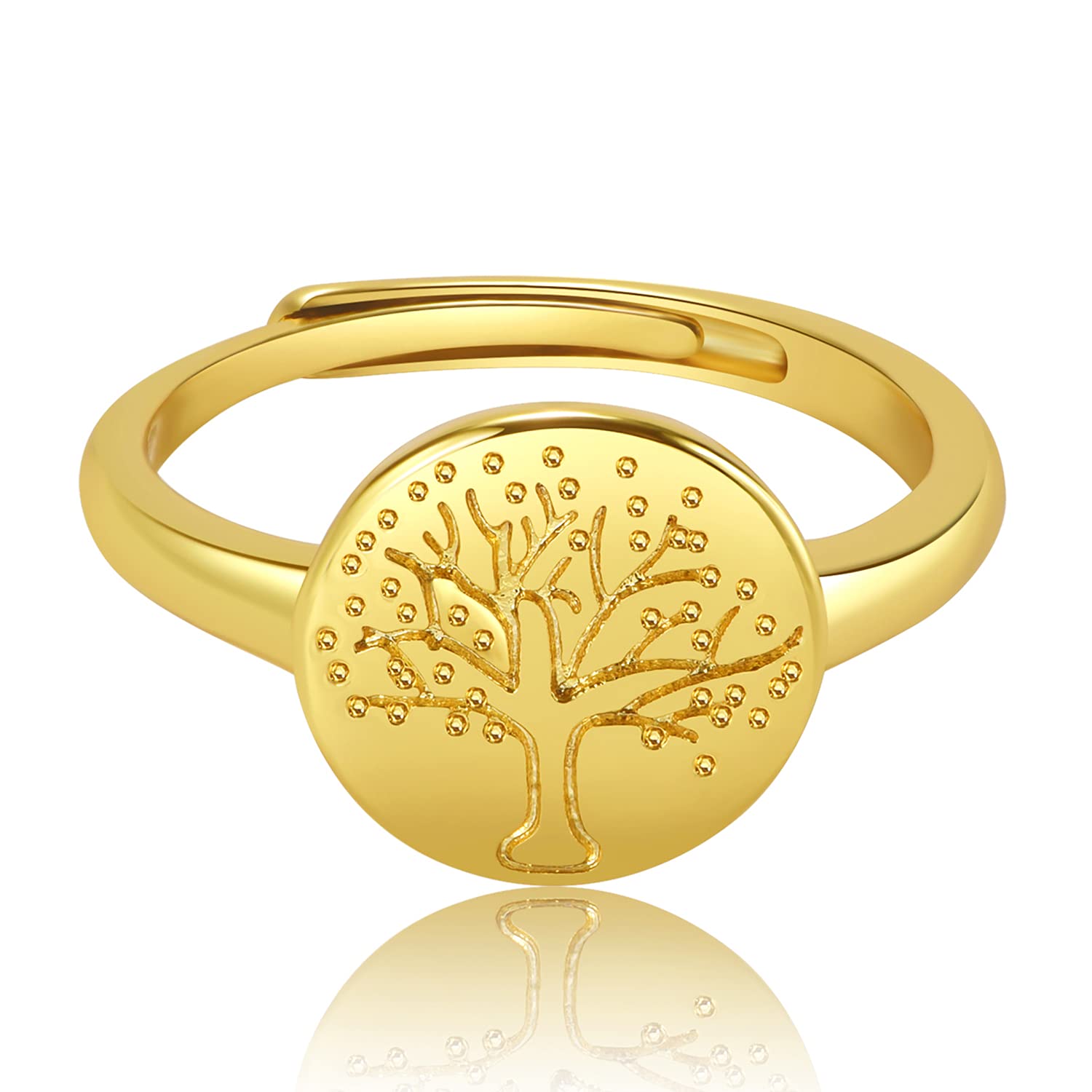 Women's 18 Carat Gold-Plated Ring,Engraved Signet Ring,Minimalist Adjustable Statement Ring,Fine Personalised Jewellery Gift for Women Girls,Suitable for as dates, dinners, marriage proposals