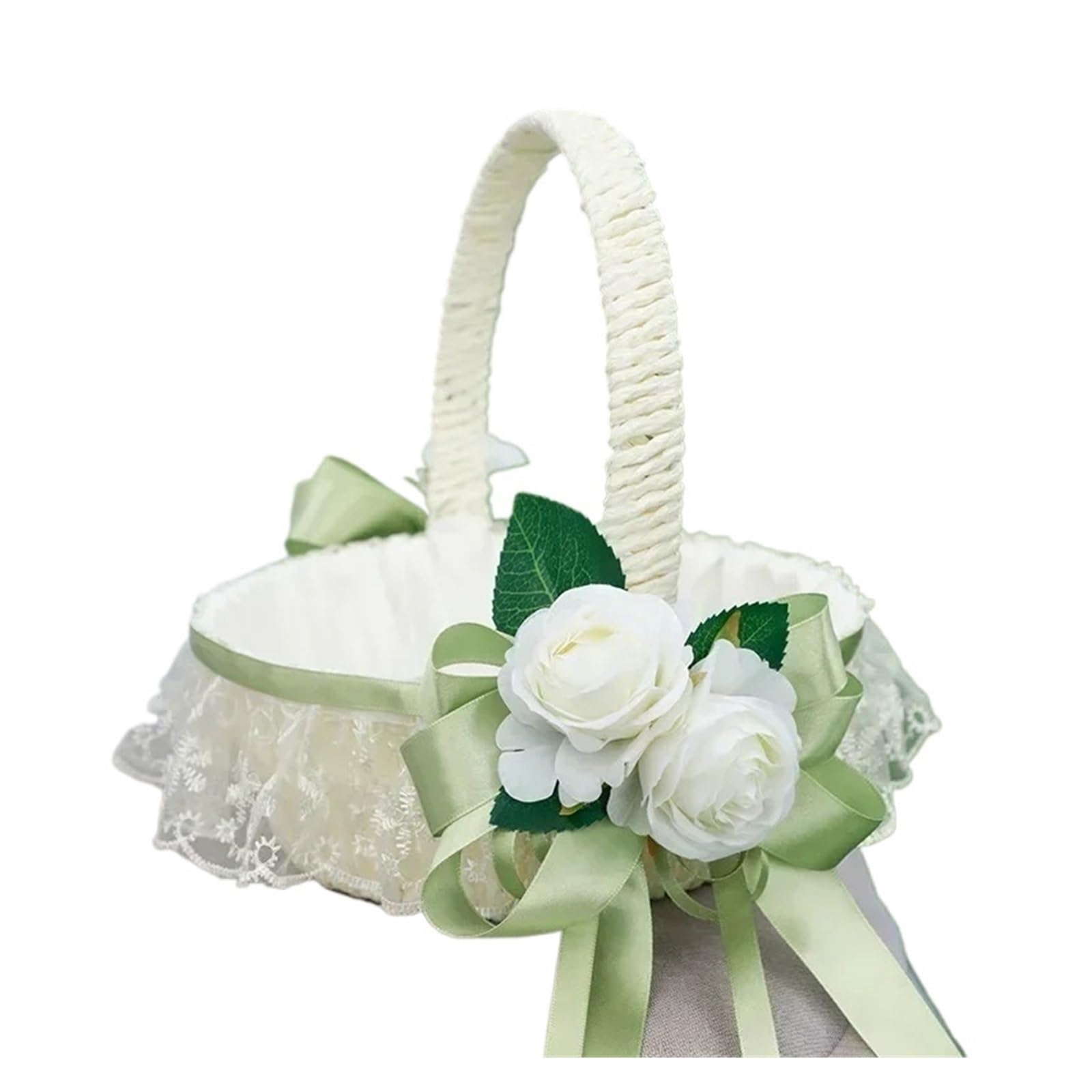 Wedding Petal Confetti Basket, White Flower Basket Wedding Decoration Bridesmaid Carrying Petal Scattering(White11)