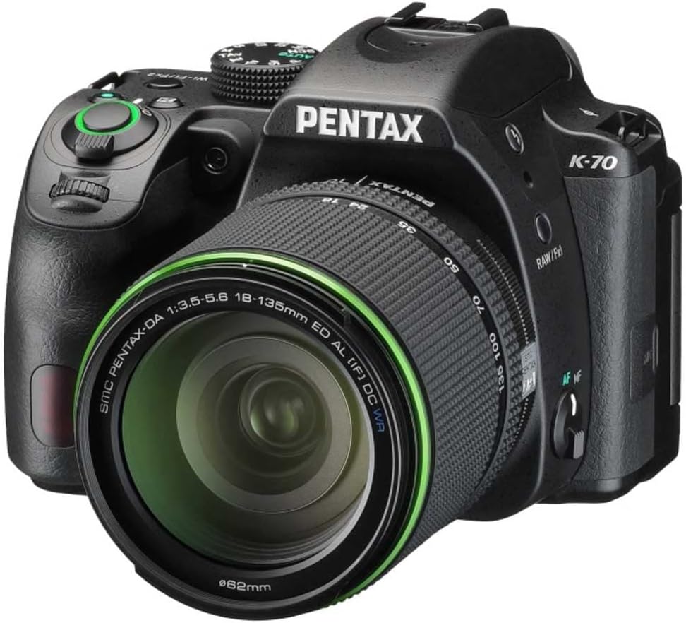 Pentax K-70 Body 24 Megapixel, 3-Inch Display Live View, Full HD, Pixel Shift with 18-135 mm Weather Resistant Lens Black