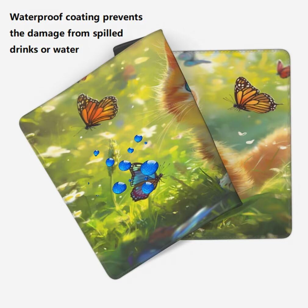 Tappetino Mouse XXL 1200x600mm Gattino Carino Grande Mouse Pad, Tappetino Scrivania con Bordi Cuciti, Grande Mousepad Gaming con Base Antiscivolo per Giocatori, Ufficio e Casa (Farfalla) -MP1536