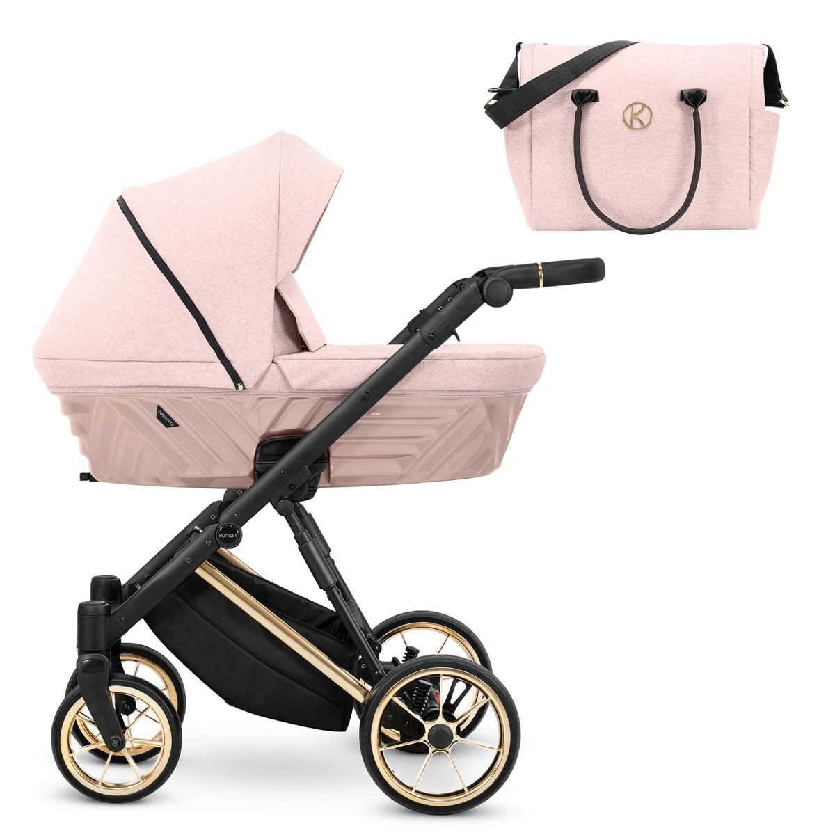 Kunert Ivento Poussette 2 en 1 de qualité supérieure avec cadre doré, cadre en aluminium, multicolore (rose)