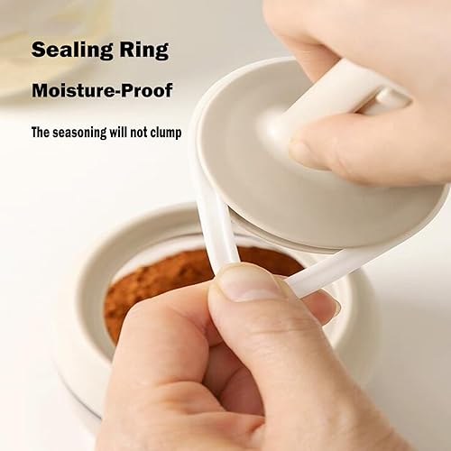 Miniatura 5 de Recipiente de sal de vidrio de 10 onzas, bodega con tapa y cuchara, cuenco de pimienta, tarros de especias con cuchara retráctil y cubierta