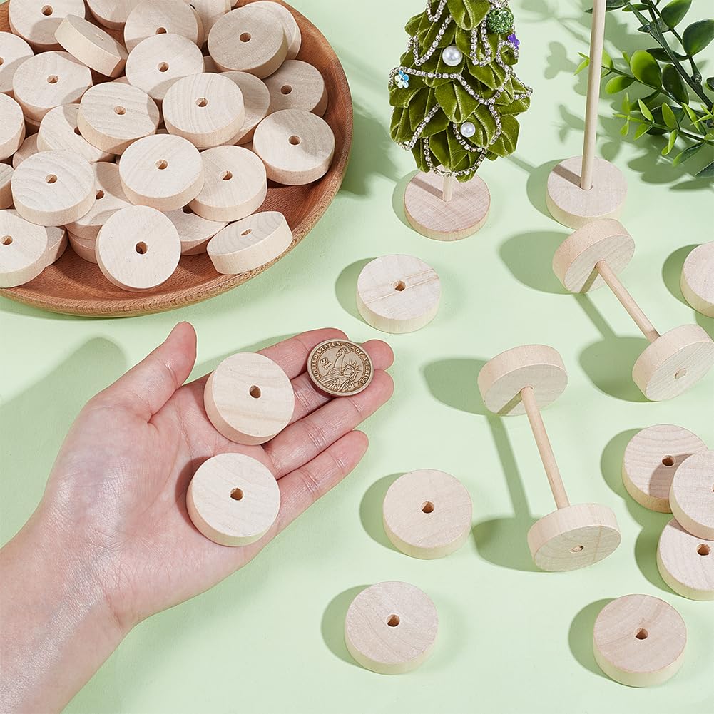 OLYCRAFT 150Pcs 35x10mm Wooden Craft Wheels 5mm Hole Unfinshed Wooden Wheel Blank Small Wood Wheels Flat Round Wooden Craft Wheels for DIY Model Cars Wood Crafts Supplies - Image 3