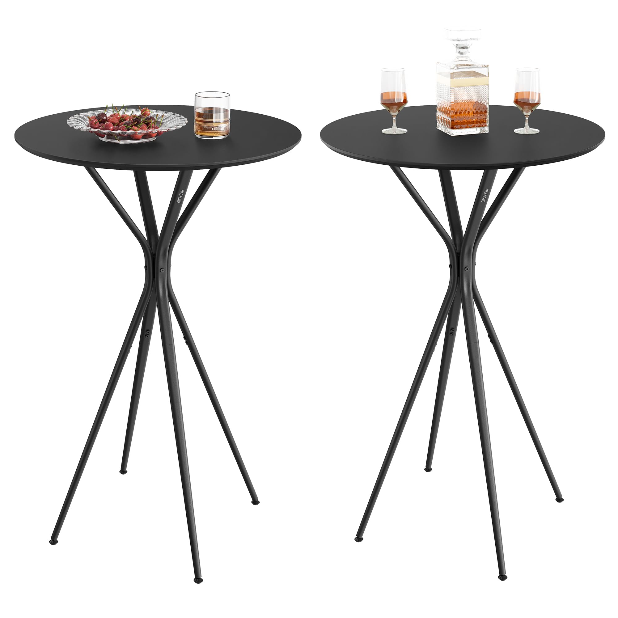 VASAGLE Set of 2 Round Bar Tables Bundle, 60 x 60 x 105 cm, Black