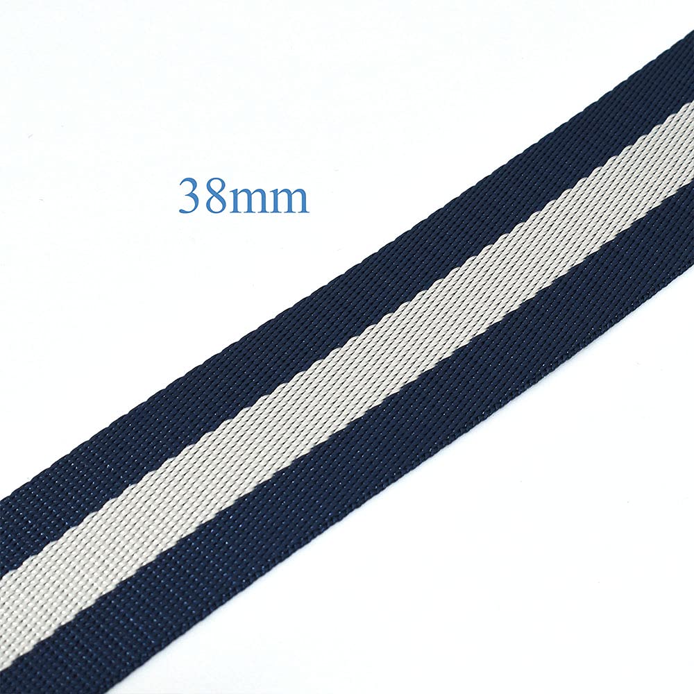 1.5'' Blue White Strapped Webbing Canvas Stripe Cotton Totes Belt Bag Purse Strap Dog Collar Webbing Lanyard Webbing Decoration by The Yards (3 Yards)