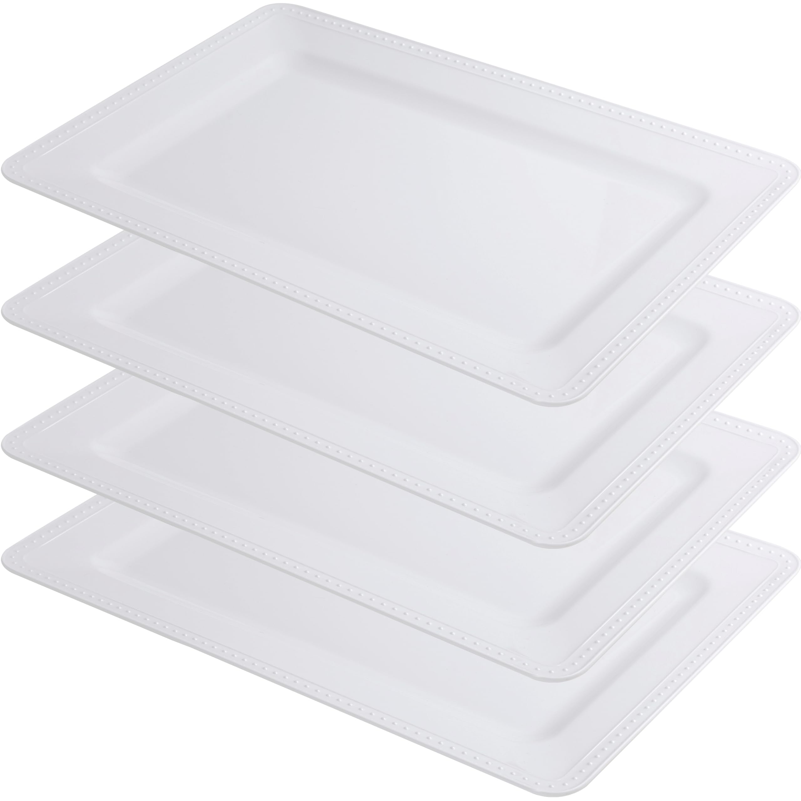 Piatti da portata per antipasti, verdure, salumi, dessert, 4 vassoi da portata bianchi per feste e intrattenimento, grandi piatti rettangolari infrangibili, riutilizzabili, set di 4 piatti da portata