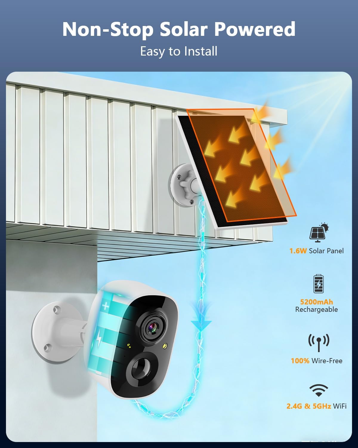 OOSSXX (100% Wire-Free) Solar Battery Home Outdoor Wireless Security Camera System Solar Powered Wi-Fi Cameras Video Surveillance with Monitor