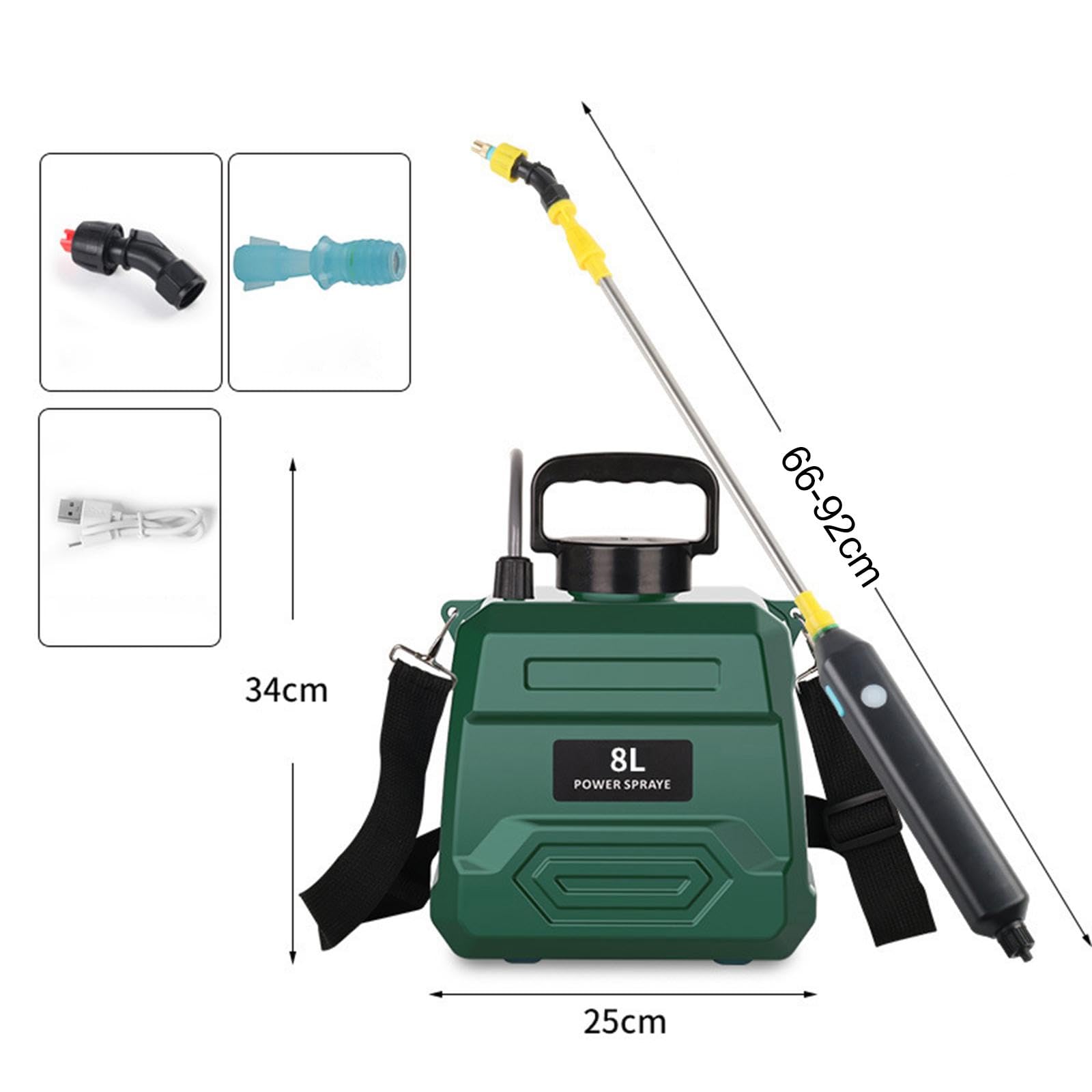 rockible Pulvérisateur électrique de Jardin avec 3 Buses de Brouillard, Poteau Télescopique, Multifonctionnel, Portable pour L'arrosage du Jardin et Le Nettoya, 8 litres Vert
