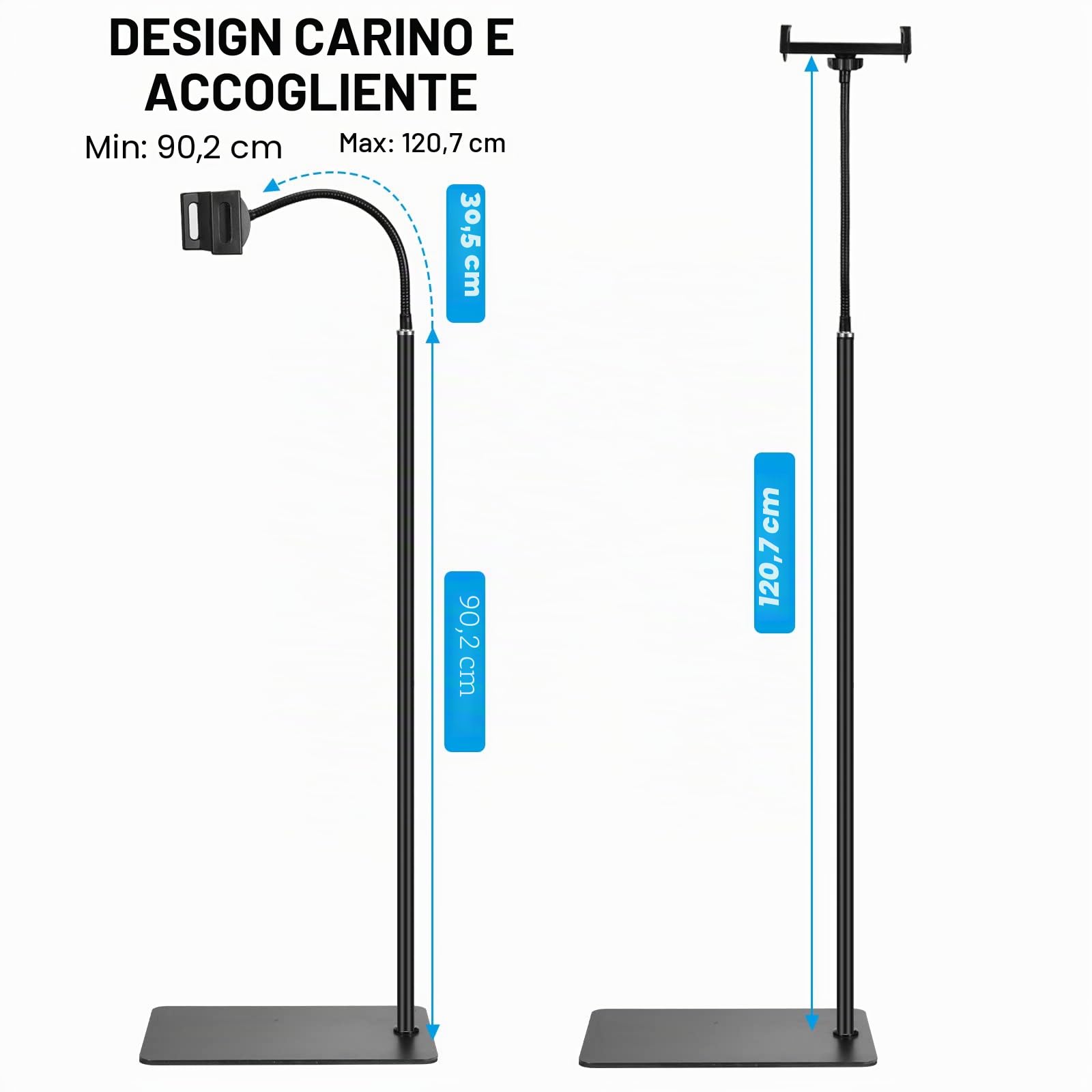 Girevole Supporto da pavimento a collo di cigno per tablet iPad Mini Air Pro iPhone 4,5-12,9 cala