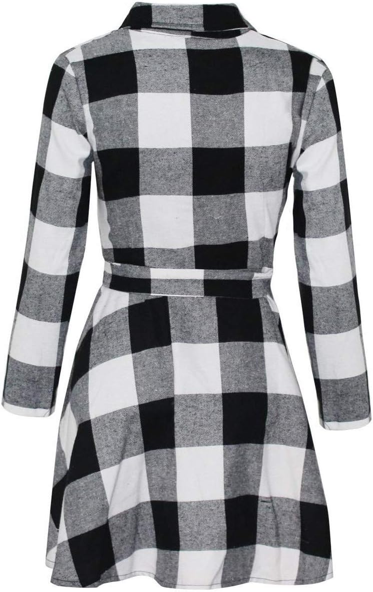 FANCYINN Women Long Sleeve Plaid Pattern Tunic Tops Shirt Casual Dress - Image 5
