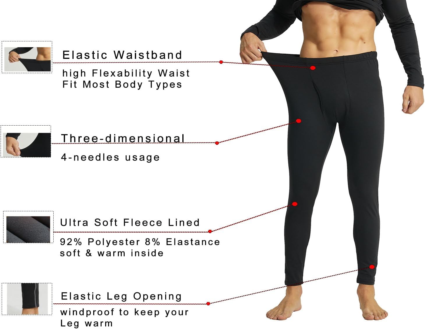 YUSHOW Thermal Underwear for Men Fleece Lined Thermal Pants Men Long Johns Bottoms Cold Weather Base Layer for Running Skiing - Image 4