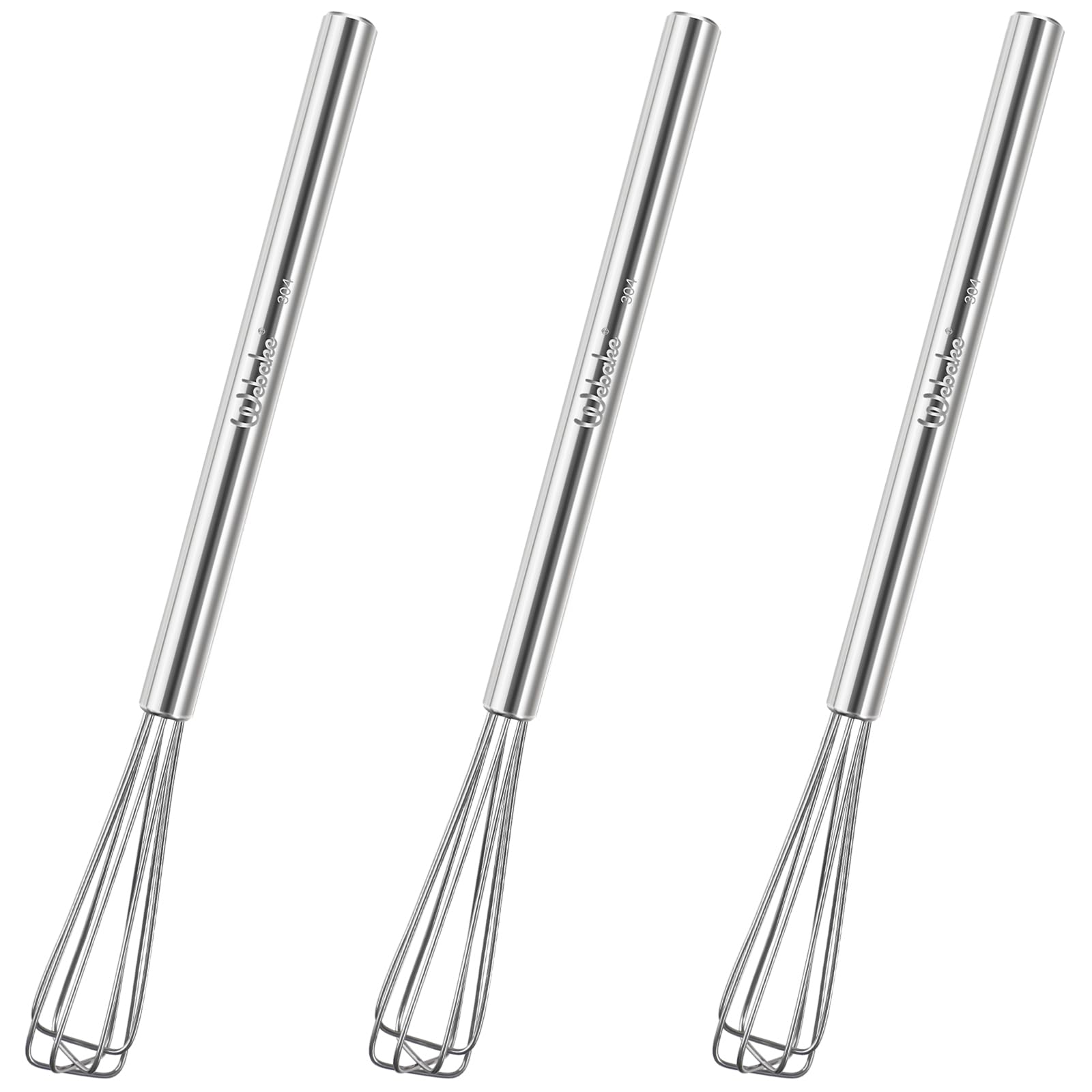Webake Stainless Steel Mini Whisk 3 Pcs Long Egg Whisk Kitchen Small Whisks for Cooking, Whisking, Blending, Stirring