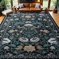 5x7 Large Area Rugs for Living Room Bedroom, Washable Vintage Floral Rug with Rubber Backing, Non-Slip Stain Resistant Soft Throw Area Rug for Dining Room Office Kitchen Dorm Home Decor, Black