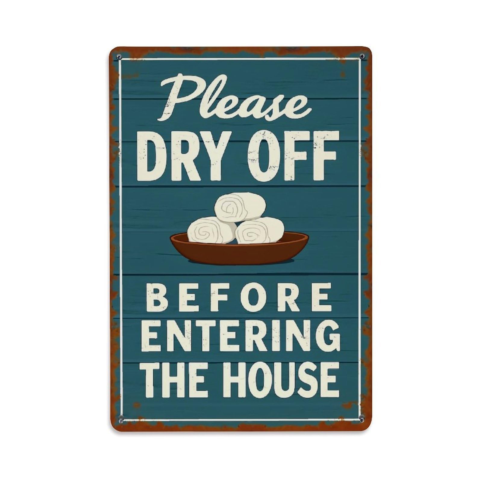 Jdfenggu Vintage Please Dry Off Before Entering House Retro Metal Tin Sign, Metal Poster For Bar, Home, Man Cave, Kitchen, Laundry Room Art Decor 8X12 Inch