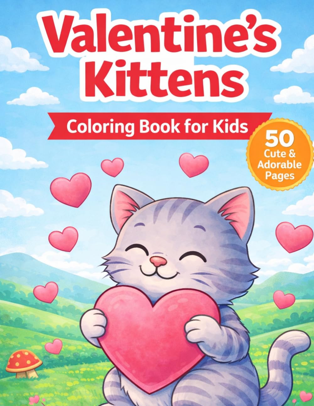 Valentine’s Kittens Coloring Book for Kids: 50 Adorable Kitten Coloring Pages Filled with Hearts, Love, and Valentine Fun for Kids Ages 3–8