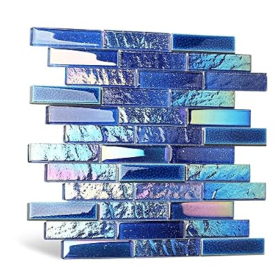 Blujellyfish Blue Glass Porcelain Tile Box of 5 Square Feet Iridescent Starry Sky Backsplash Tile for Swimming Pool Kitchen Bathroom TSTNB18 (5 Square Feet)