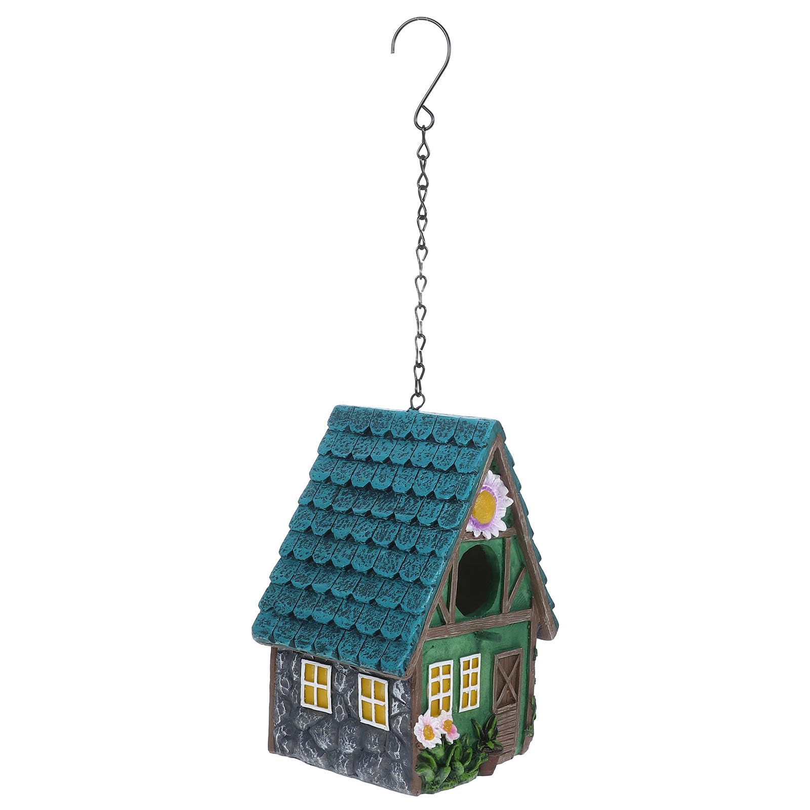 Casa para Pájaros de Resina Decorativa para Jardín Estilo Rústico, Fácil de Colgar y Refugio Cálido para Aves en Exterior