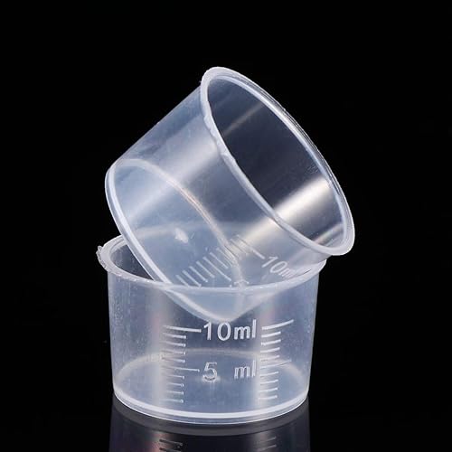 TOYANDONA Juego de 100 vasos medidores desechables de plástico transparente de 0.3 onzas líquidas, vasos medidores gruesos para mezclar pintura,