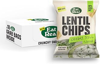 Eat Real, Lentil Chips, Creamy Dill, 18 X 40g, Gluten-free Crisps Multipack, Vegan-Friendly, Healthy Snacks, 30% Less Fat